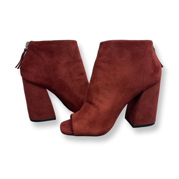 Qupid Stretch Suede Peep Toe Ankle Boots Women’s 6.5 Merlot Colored🍁 - Picture 7 of 9